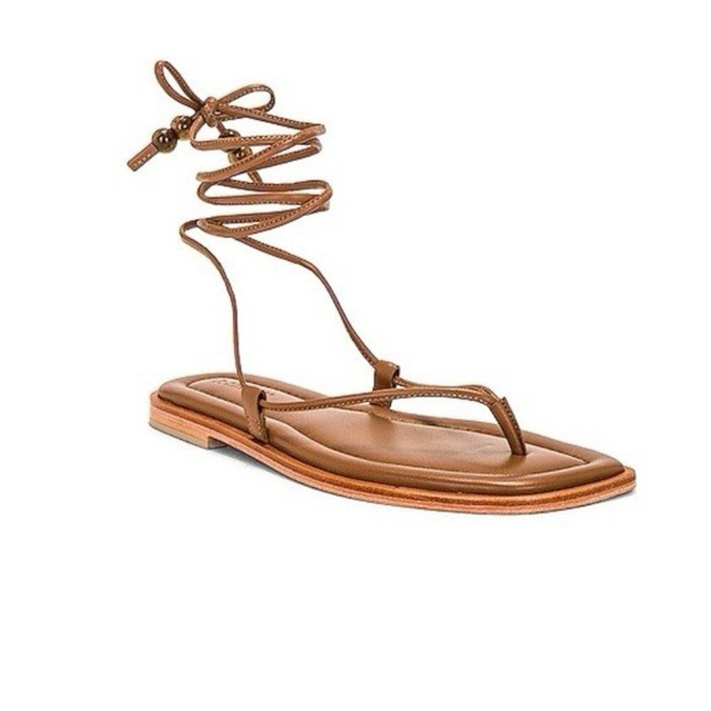A.EMERY Finch Bead-Embellished Leather Sandals Brown Wrap Saddle Flats 40 US 9